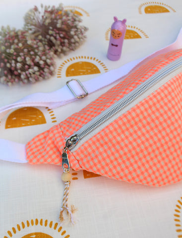 Sac banane enfant Vichy fluo orange